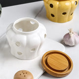 Taooba-Pumpkin shape Ceramic Garlic Storage Jar with Lid Hollow Openwork Garlic Head Ginger Chili Pepper Storage Jars Candle Lampshade