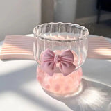 Taooba-Cute Round Bow Tie Glass Tea Cup Home Creative High Value Girls Fruit Tea Lemon Water Cup Vertical Pattern Mark Cups