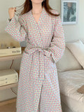 Taooba Women Robe V-Neck Sleepwear Heart Print Bathrobe Kimono Robes with Belt Korean Night Dress Bridesmaid Dressing One Piece Pajamas