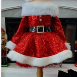 Taooba Fashion Sequin Santa Dress Women Christmas Fancy Party Dress Sexy Outfits Hoodie Santa Sweetie Cosplay Costumes