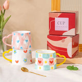 Taooba-Cute INS Ceramic Mug Creative Hand-Painted Love Heart Coffee Cup Breakfast Milk Cup Afternoon tea Mug Valentine's Day present