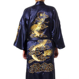 Taooba-Men Robe V Neck Kimono Sleepwear Nightgown Embroidered Dragon Robe Cardigan Bathrobe Home Clothes Lounge Loose Sleep Dress