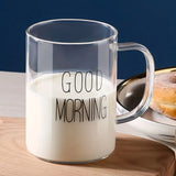 Taooba-1pc Glass Mug Good Morning Coffee Mug Heat Resistant Glass Coffee Cup Simple Stylish Cup for Couple Summer Winter Drinkware