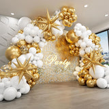 Taooba Color Palette White and Gold Balloons Garland Arch Kit with Starburst Foil Balloon for Wedding Anniversary Birthday Party Decorations Supplie