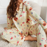 Taooba Long-sleeved printed pajamas split irregular trousers loose suit women's household clothes