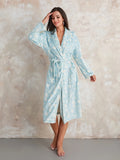 Taooba Warm Flannel Robe Winter Home Sleepwear Women Print Long Sleeve Bathrobe Kimono Robe with Belt Loungewear Pajamas Female