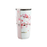 Taooba-304 Stainless Stee Cup Cherry Blossom Thermal Mug with Lid Hands-on Straw Cup Milk Tea Coffee Cup Leak-Proof Water Cup Travel