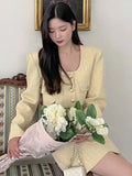 Taooba-Spring Autumn New Skirt Set 2 Piece Sets Women Outfit Long Sleeve Short Coat A-Line Mini Skirts Korean Chic Elegant Fashion Suit