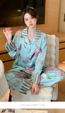 Taooba Christmas Outfit Women's Pajamas Sets Spring Autumn 2 Piece Flamingo Print Pyjama Faux Silk Satin Sleepwear Long Sleeve Pijama Mujer Pjs Homewear