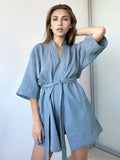 Taooba Crape Cotton Robe Women's Nightwear Mini Bathrobes Lace Up Sleepwear Muslin Women'S Home Clothes Solid Color Robes Women Nightie