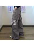 Taooba-Woman Denim Pants Loose Trousers Low Waist Sweatpants Floor-Length Cargo Pockets Pants Bell Bottoms Hiking Design Pant Y2K