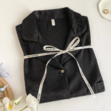 Taooba-Minimalist Shirt Nightdress Fashion Flip Collar Thin Sleepwear Satin Medium Length Nightgown Women's Intimate Lingerie Nightwear