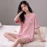 Taooba-Summer Modal Women Pyjamas Loose Pajamas Sets Sleepwear Casual Nightwear Pijama Mujer Shorts short sleeve M-2XL home clothes set