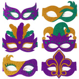 6pcs Mardi Gras Paper Glasses Gold Green Purple Carnival Mask Photo Booth Glasses for New Orleans Mardi Gras Party Decorations