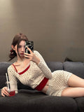 Taooba 2024 New Korean Fashion Party 3 Piece Set Woman Knitted Cardigan + Casual Short Vest + Slim Shorts Outwear Sweet Suit Female