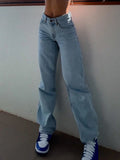 Taooba-Women Straight Denim Pants Side Pockets Ripped Cutout Long Streetwear Casual Fall Spring Baggy Trousers Y2K Cargo