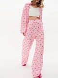 Taooba-Women Valentine's Day Pajama Sets Cute Long Sleeve Heart Button Down Shirt Top and Pants 2 Piece Pjs Y2K Loungewear