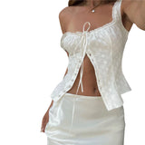 Taooba-y2k Tank Top Aesthetic 2000s Women White Ruffle Trim Eyelet Cutout Single Breasted Sleeveless Vest Fairycore Clothes Streetwear