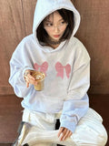 Taooba- Kawaii Bow Print Hoodies Women Y2k Long Sleeve Sweatshirt Oversized Sweet Girl Causal Loose Autumn Winter Clothes Ins