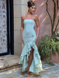 Taooba  Strapless Ruffle Backless Sexy Dress Women 2024 Elegant Holiday Casual Dress Bodycon Maxi Long Summer Dress Vestidos