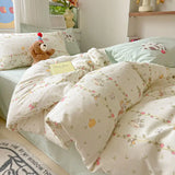 2024 New Bedding Set Garden Style  Floral Wash Cotton Soft Quilt Cover Sheet Set Student  4-piece Set  Bedsheet Quilt Comforter