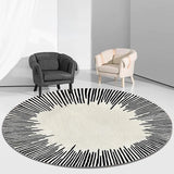 Living Room Carpet Round Black White Line Home Decoration Coffee Tables Large Area Plush Mat Bedroom Fluffy Rug ковер Tapis 러그