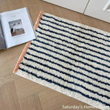 Taooba-Tufted Anti-slip Stripe Long Carpet Soft Plush Cashmere Bedside Blanket Rug Plush Non-slip Floor Mat Entrance Bedroom Girl's