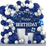 Taooba Color Palette 105pcs Blue Silver Balloon Set Suitable for Birthday Anniversary, Adult Ceremony, Graduation Ceremony, Party Decoration