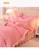 Pink Princess Girls Ruffle Lace Bedding Sets Luxury Quilt Cover Bed Sheet and Pillowcases Soft Bedclothes Decor Home