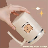 Taooba-1pc 500ml Cute Bear Mug Double Walled Insulated Stainless Steel Travel Coffee Mug With Straw And Lid Best Office Iced Coffee Mug