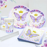 Purple Butterfly Disposable Tableware Decorative Butterfly Birthday Party Decoration For Girl Baby Shower Gift Butterflies Decor