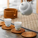 Taooba-6Pcs Drink Coasters Set For Kungfu Tea Diameter 8/10cm Tableware Placemat Dish Mat Woven Rattan Weave Coasters Pot Bowl Pad Mat