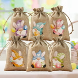 Easter Burlap Candy Bags Bunny Pattern Jute Linen Treat Gift Bags for Easter Kids Cookies Snack Pack Bags Party Decorations