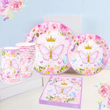 Butterfly Shaped Disposable Tableware Paper Plates Cups Napkins Happy Birthday Party Decorations Kids 1st Birthday Baby Shower