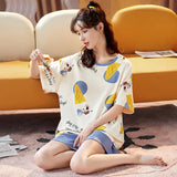 Taooba-Summer Casual Cute Cartoon Pure Cotton Nightwear Girls Sleepwear Young Women Pajama Sets Pyjamas Femme Suits Loungewear Pijama