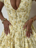 Taooba Lemon Bloom V-Neck Mini Dress