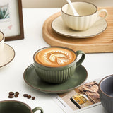 1Set Coffee Cup and Saucer Latte Mug Unique Olive Green and Lotus Milk Tea Coffee Cup for Home Office Ceramic Drinkware Gift