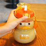 1pc 1000ml Cute Duck Water Bottle with Strap Straw for Girls Plastic Cup Portable Drinking Bottle Kids Water Bottle BPA Free