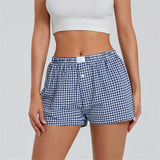 Taooba-Women Y2k Plaid Pajama Shorts Buttons Elastic High Waist Casual Straight Short Pants Lounge Baggy Sweatshorts 2024 Summer New