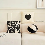 Taooba-Cute Heart Black & White Knitted Cotton Pillow Case Cushion Cover  Sofa Throw Pillow Cover Pillowcase Cushion for Sofa Bed Decor