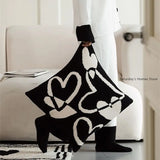 Taooba-Cute Heart Black & White Knitted Cotton Pillow Case Cushion Cover  Sofa Throw Pillow Cover Pillowcase Cushion for Sofa Bed Decor