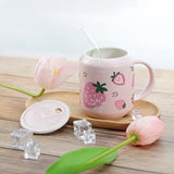 1pc 400ml Cute Fruits Mugs Creative Can Cartoon Ceramic Mug With Straw Lid Milk Tea Mug Office Home Travel Coffee Water Cup