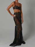 Taooba   See Through Lace Two Piece Skirt Sets Women Crop Top And Maxi Skirt Sets Elegant Party Beach Sexy Two Piece Set