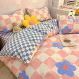 Taooba Checkerboard Bedding Set No Comforter Quilt Duvet Cover Pillowcase Flat Sheet Single Queen Size Polyester Bedclothes