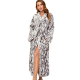 Taooba RONGTAI Womens Imitation rabbit fur Bathrobe Ladies Fleece Plush Warm Long Robes Fleece Nightgown Sleepwear