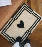 Taooba-Black White Heart Tufted Carpet Mat Soft Fluffy Thick Tuftting Room Entry DoorMat Anti-slip Rug Entrance Floor Mat