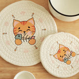 Taooba-Woven Coaster Cup Mat Table Heat Insulation Pad High Temperature Resistant Meal Pad Round American Printed Cat Pad Placemats