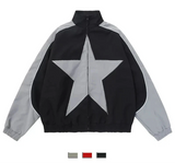 Taooba Spring Bomber Jacket Men Women Vintage Star Pattern Harajuku Y2k Windbreaker Coat Streetwear Zipper Patchwork Outerwear Unisex