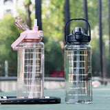 Taooba-2L Straw Plastic Water Bottle Large Portable Travel Bottle Sports Fitness Cup High Value Big Fat Cup Universal Cup with Straw