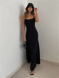 Taooba Woman Spring Summer Style Bodycon Dress Female Sexy Sleeveless Spaghetti Strap Split Sheath Dress Vestidos SS161